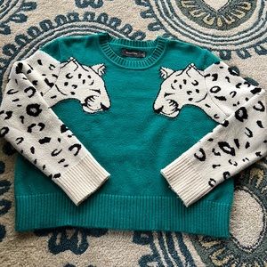 Minkpink Gorgeous Teal Snow leopard Sweater